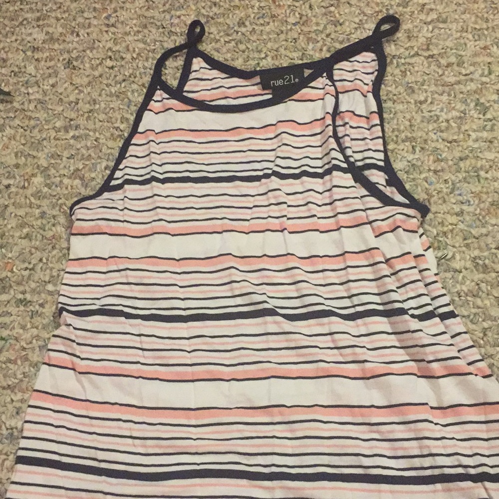 Rue21 white blue and light pink striped tank top